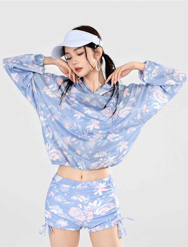 新品 水陸両用 タイダイ UVカーバ 透ける UVカッド ビキニ 3点セット 水着 可愛い プレゼント 高校生 20代 韓国 め へそ出し 大きサイズ 細見え セパレート パンツ レディース 胸パッ