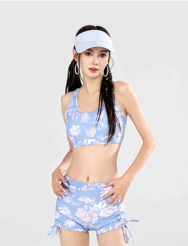 新品 水陸両用 タイダイ UVカーバ 透ける UVカッド ビキニ 3点セット 水着 可愛い プレゼント 高校生 20代 韓国 め へそ出し 大きサイズ 細見え セパレート パンツ レディース 胸パッ