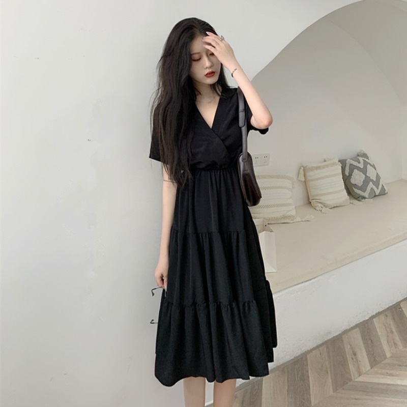 ワンピース 膝丈ドレス ひざ丈 膝下 袖あり 半袖 Vネック スリム ハイウエスト かっこいい 大人女子 こなれ感 ラフ クール 個性的 M L XL 2XL 3XL 4XL ブラック エレガント ワンピース 膝丈ドレス ひざ丈 膝下 袖あり 半袖 Vネック スリム ハイウエスト かっこいい 大人女子 こなれ感 ラフ クール 個性的 M L XL 2XL 3XL 4XL ブラック エレガント