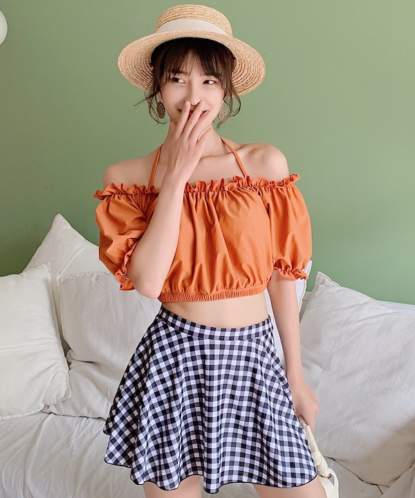 Qoo10 DAY CLOSET 洋服感覚 フリル ビキニ 無地 4ピース