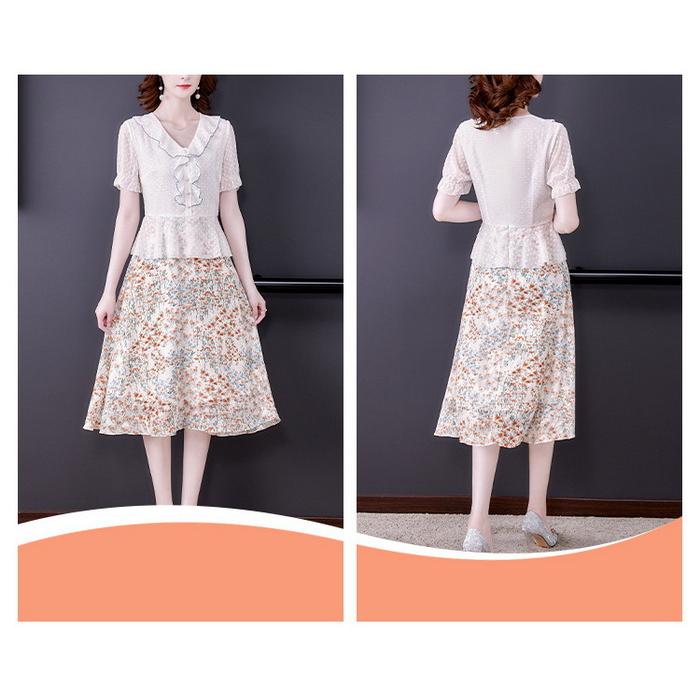 ワンピース レディース 膝丈ワンピース 春夏 半袖ワンピース きれいめ花柄シフォンフレアスカート 韓国風 結婚式ドレス 通勤 オシャレ大きいサイズ 30代