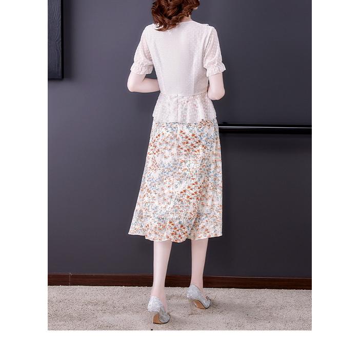 ワンピース レディース 膝丈ワンピース 春夏 半袖ワンピース きれいめ花柄シフォンフレアスカート 韓国風 結婚式ドレス 通勤 オシャレ大きいサイズ 30代