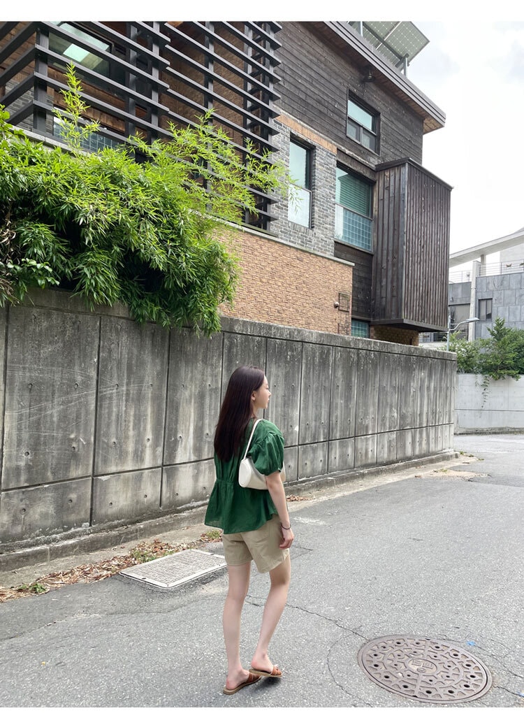 パフスリーブシャツ トップス シャツ ブラウス スイート フェミニン グリーン 緑 レギュラー丈 パフスリーブシャツ トップス シャツ ブラウス スイート フェミニン グリーン 緑 レギュラー丈