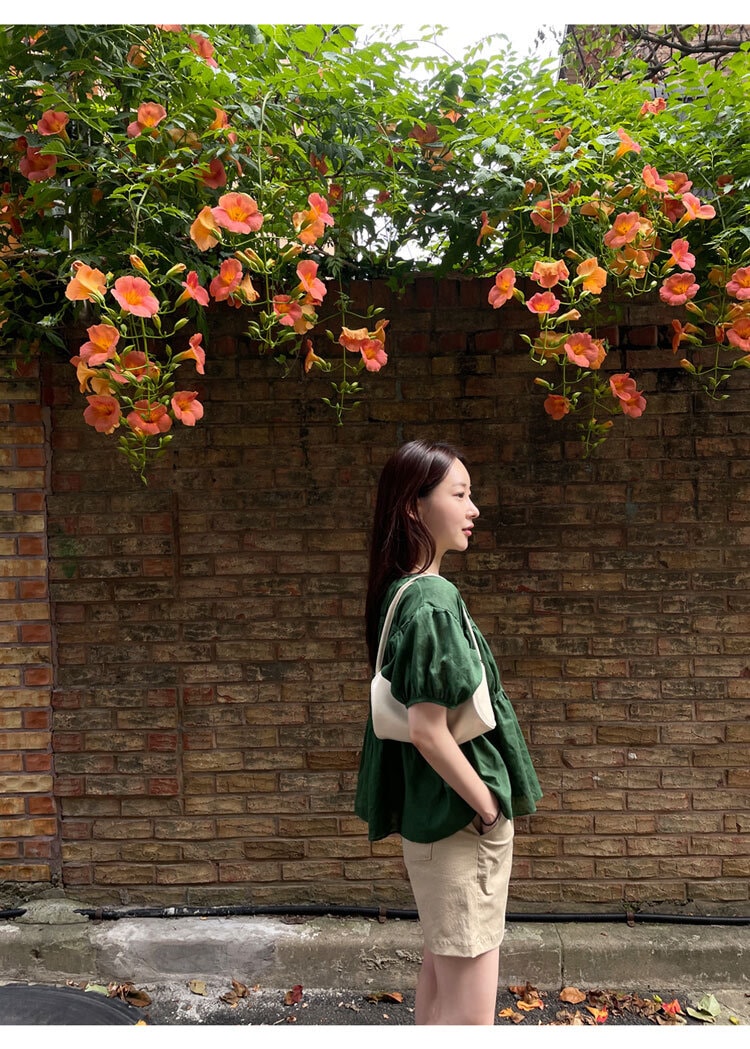 パフスリーブシャツ トップス シャツ ブラウス スイート フェミニン グリーン 緑 レギュラー丈 パフスリーブシャツ トップス シャツ ブラウス スイート フェミニン グリーン 緑 レギュラー丈