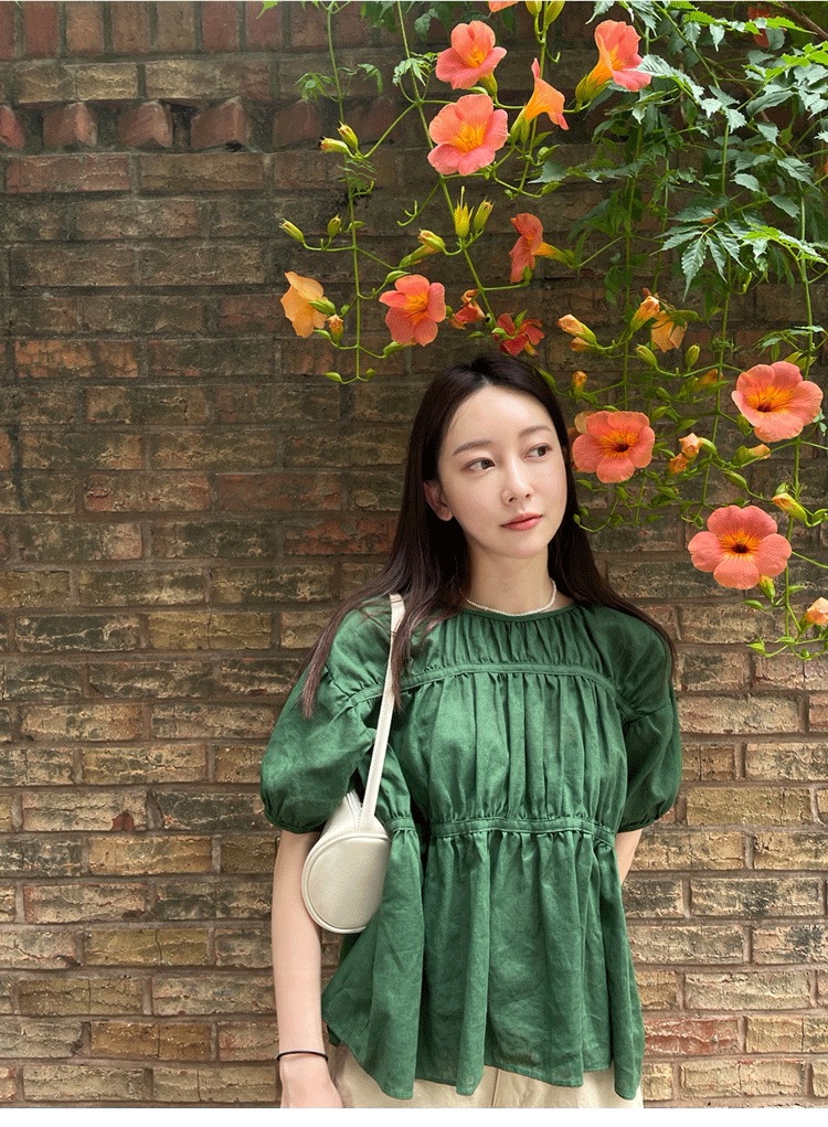 パフスリーブシャツ トップス シャツ ブラウス スイート フェミニン グリーン 緑 レギュラー丈 パフスリーブシャツ トップス シャツ ブラウス スイート フェミニン グリーン 緑 レギュラー丈