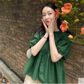 パフスリーブシャツ トップス シャツ ブラウス スイート フェミニン グリーン 緑 レギュラー丈 パフスリーブシャツ トップス シャツ ブラウス スイート フェミニン グリーン 緑 レギュラー丈