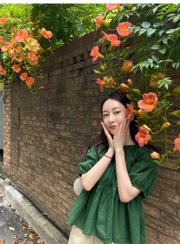 パフスリーブシャツ トップス シャツ ブラウス スイート フェミニン グリーン 緑 レギュラー丈 パフスリーブシャツ トップス シャツ ブラウス スイート フェミニン グリーン 緑 レギュラー丈