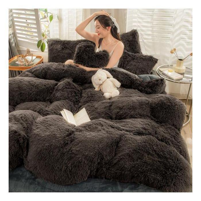 布団カバーセット 4点セット ダブル あったか ふわふわ 毛足の長いシャギー 寝具カバー セット ふとんカバー 掛け布団カバー　ベットシーツ 枕カバー