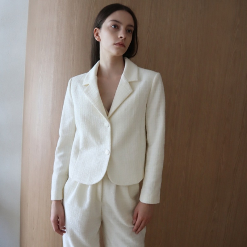 DAMAGE MNEMONIC ツイード2 グリッタークロップアイボリージャケット_ Tweed2 Glitter Crop IV JK DAMAGE MNEMONIC ツイード2 グリッタークロップアイボリージャケット_ Tweed2 Glitter Crop IV JK