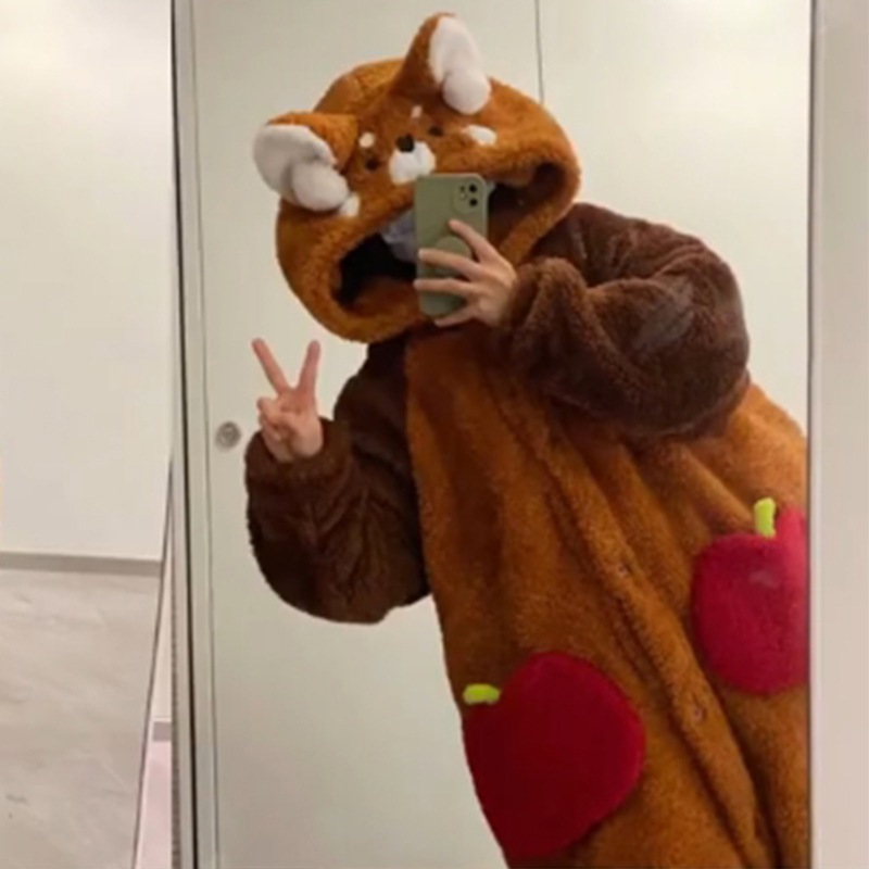 レッサーパンダナイトガウンスタイルコーラルベルベットプラスベルベット厚みのある大きいサイズワンピースパジャマメンズホーム服セット079 レッサーパンダナイトガウンスタイルコーラルベルベットプラスベルベット厚みのある大きいサイズワンピースパジャマメンズホーム服セット079