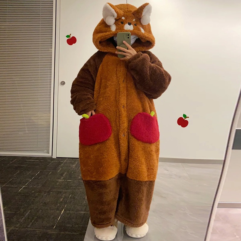 レッサーパンダナイトガウンスタイルコーラルベルベットプラスベルベット厚みのある大きいサイズワンピースパジャマメンズホーム服セット079 レッサーパンダナイトガウンスタイルコーラルベルベットプラスベルベット厚みのある大きいサイズワンピースパジャマメンズホーム服セット079