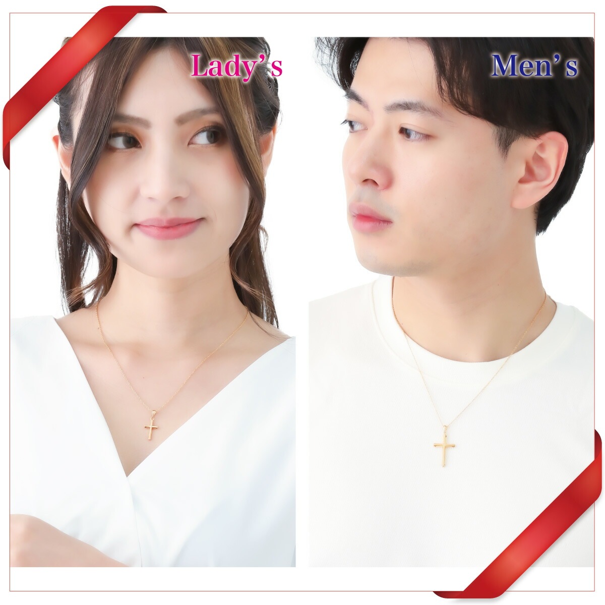 ペアネックレス シルバー925製 ダイヤモンド K23コーティング クロス 十字架 ペアネックレス シルバー925製 ダイヤモンド K23コーティング クロス 十字架