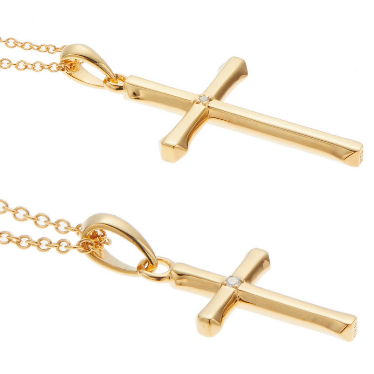 ペアネックレス シルバー925製 ダイヤモンド K23コーティング クロス 十字架 ペアネックレス シルバー925製 ダイヤモンド K23コーティング クロス 十字架