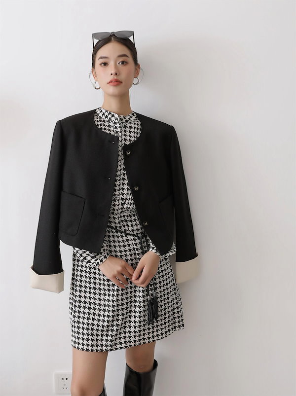 ARCHIVIO 25年新作秋モデル チェック柄ワンピース 36(S) ワンピース シアーチェック柄 ロールアップ袖 ミニシャツワンピース