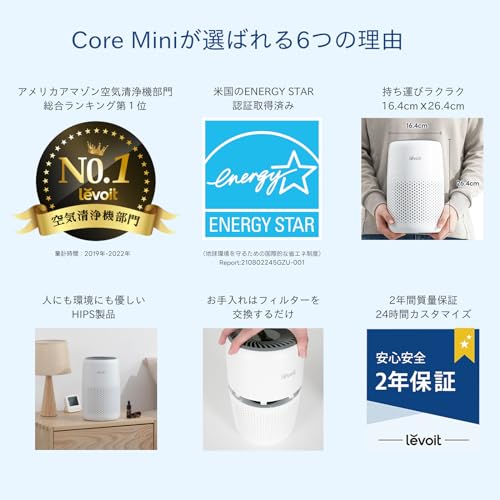 【節電対策】Levoit (レボイト) 空気清浄機 12畳 小型 卓上 軽量 カビ取り 脱臭 集じん ペット hepa フィルター 静音 手軽 スタイリッシュ アロマ対応 車 Core Mini ホワ