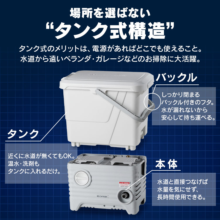 【公式】 高圧洗浄機 タンク式 静音 サイレント 家庭用 水道不要 洗車 ホワイト SBT-512N 水圧 クリーナー 高圧 白 油汚れ 黒ずみ 床掃除掃除 水垢 外壁 階段 バルコニー 高圧洗浄器