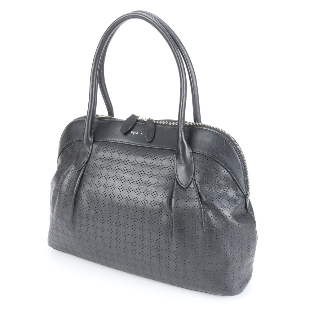 美品 パンチング レザー トート バッグ 肩掛け ショルダー ハンド 本革 ブラック 黒 ブランド レディース RRM CM4-4 中古 美品 パンチング レザー トート バッグ 肩掛け ショルダー ハンド 本革 ブラック 黒 ブランド レディース RRM CM4-4 中古