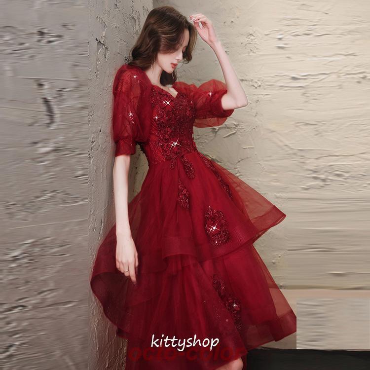 結婚式ドレス 二次会ドレス ワイン赤 ロングドレス イブニングドレス オフショルダー Vネック ゲストドレス パフスリーブ 素敵 キレイめ パーティードレス 結婚式ドレス 二次会ドレス ワイン赤 ロングドレス イブニングドレス オフショルダー Vネック ゲストドレス パフスリーブ 素敵 キレイめ パーティードレス