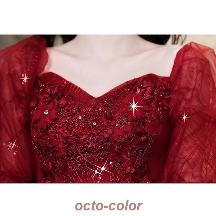 結婚式ドレス 二次会ドレス ワイン赤 ロングドレス イブニングドレス オフショルダー Vネック ゲストドレス パフスリーブ 素敵 キレイめ パーティードレス 結婚式ドレス 二次会ドレス ワイン赤 ロングドレス イブニングドレス オフショルダー Vネック ゲストドレス パフスリーブ 素敵 キレイめ パーティードレス