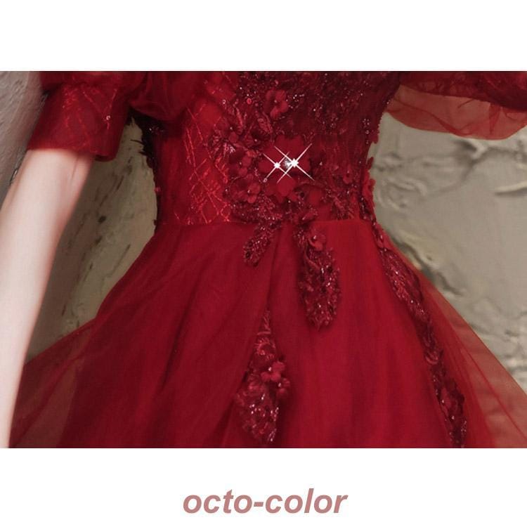 結婚式ドレス 二次会ドレス ワイン赤 ロングドレス イブニングドレス オフショルダー Vネック ゲストドレス パフスリーブ 素敵 キレイめ パーティードレス 結婚式ドレス 二次会ドレス ワイン赤 ロングドレス イブニングドレス オフショルダー Vネック ゲストドレス パフスリーブ 素敵 キレイめ パーティードレス