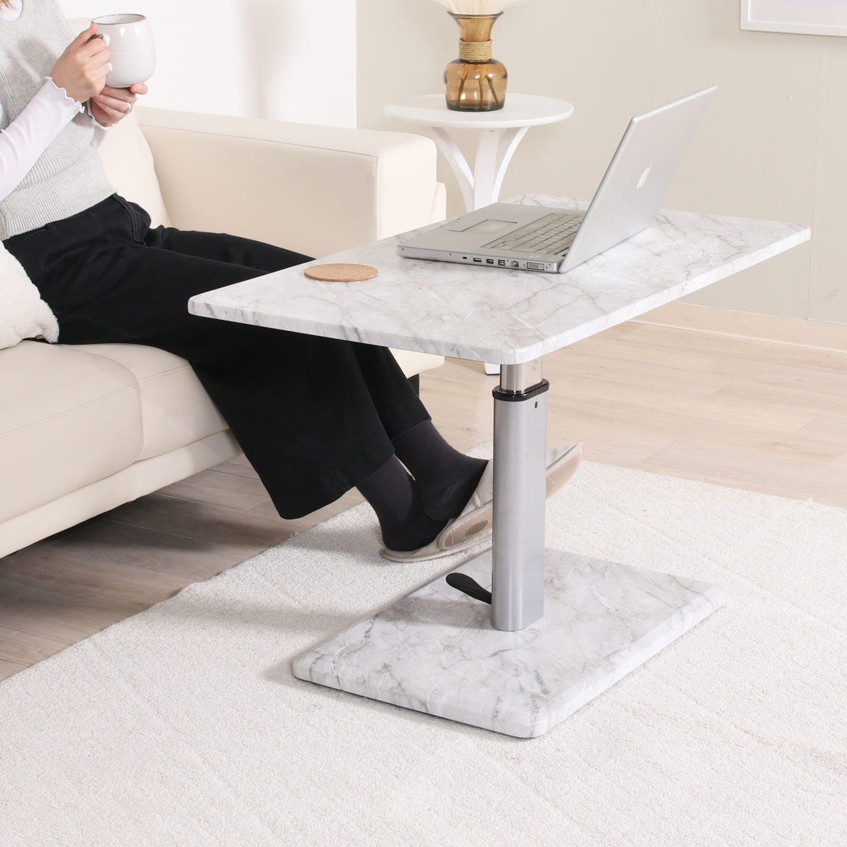 リビングテーブル 昇降式 幅90cm 大理石柄 高さ調節 フットペダル ローテーブル センターテーブル テーブル カフェ風 長方形 キャスター テレワーク パソコン 作業 机 高級感 上品