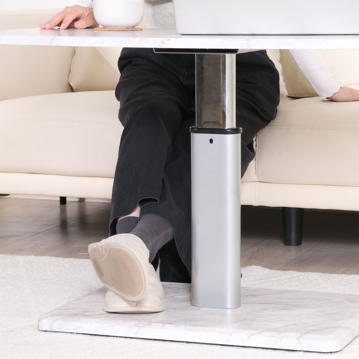 リビングテーブル 昇降式 幅90cm 大理石柄 高さ調節 フットペダル ローテーブル センターテーブル テーブル カフェ風 長方形 キャスター テレワーク パソコン 作業 机 高級感 上品