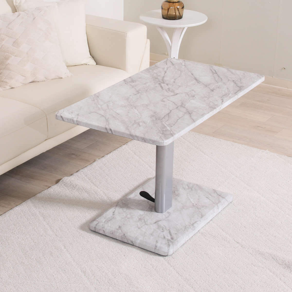 リビングテーブル 昇降式 幅90cm 大理石柄 高さ調節 フットペダル ローテーブル センターテーブル テーブル カフェ風 長方形 キャスター テレワーク パソコン 作業 机 高級感 上品