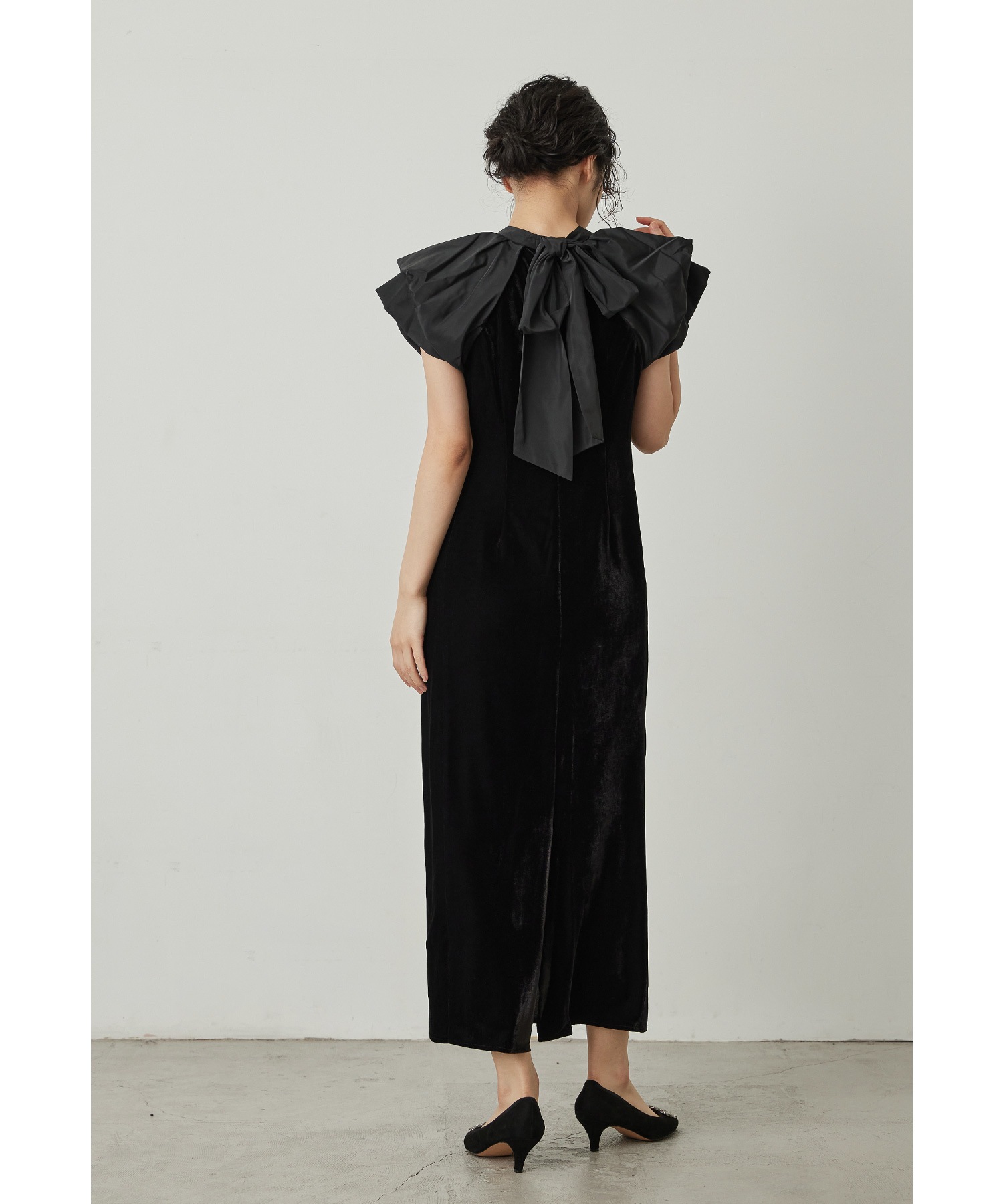 ドレープベロアドレス パーティードレス 結婚式 バルーンスリーブ ドット Iライン タイト お呼ばれ パーティー 二次会 披露宴 謝恩会 成人式 同窓会 卒業式 デート ディナー フォーマル