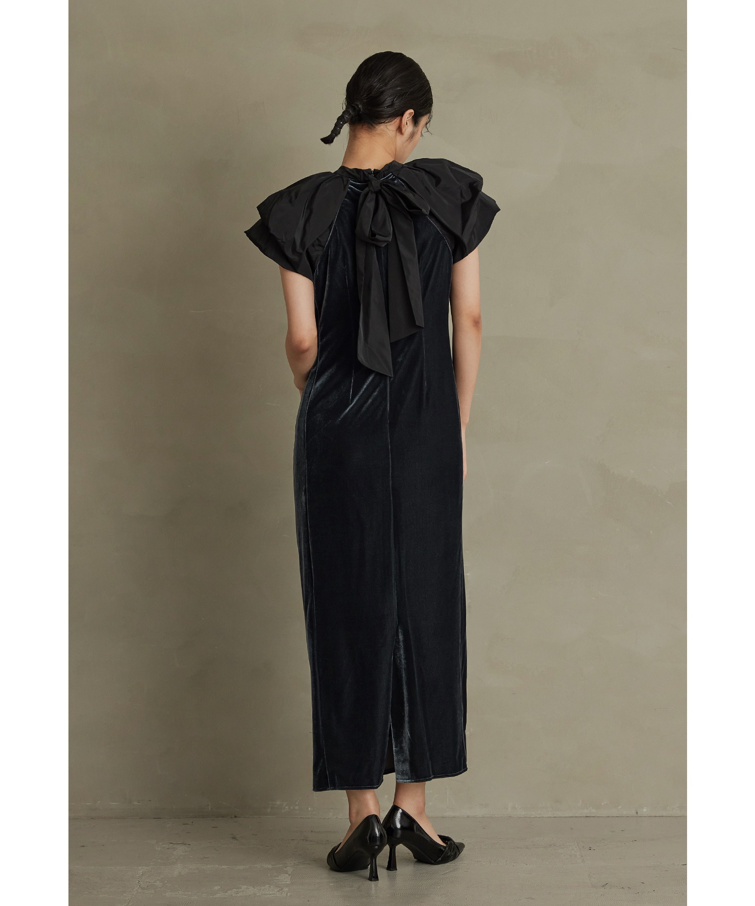 ドレープベロアドレス パーティードレス 結婚式 バルーンスリーブ ドット Iライン タイト お呼ばれ パーティー 二次会 披露宴 謝恩会 成人式 同窓会 卒業式 デート ディナー フォーマル