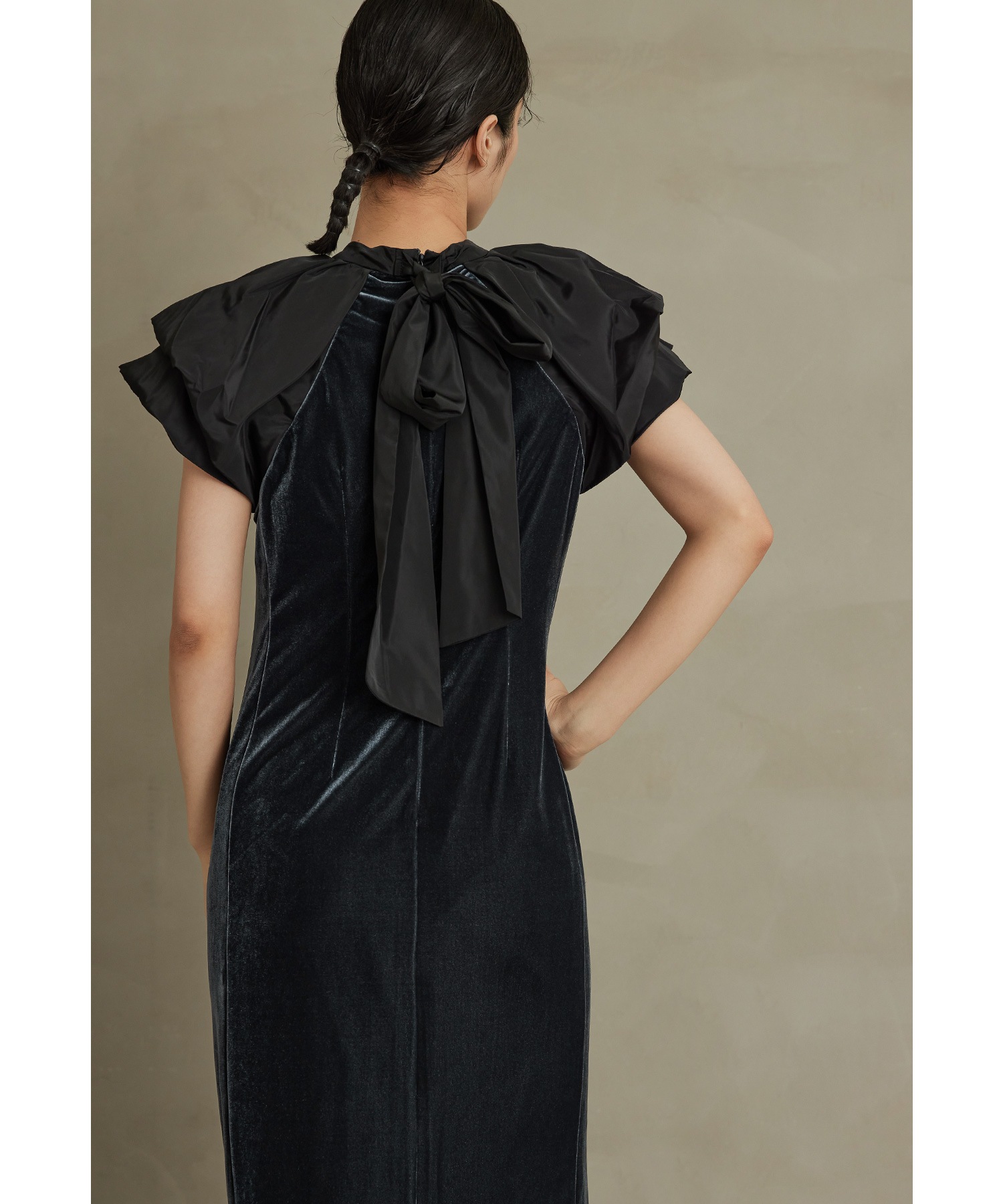 ドレープベロアドレス パーティードレス 結婚式 バルーンスリーブ ドット Iライン タイト お呼ばれ パーティー 二次会 披露宴 謝恩会 成人式 同窓会 卒業式 デート ディナー フォーマル