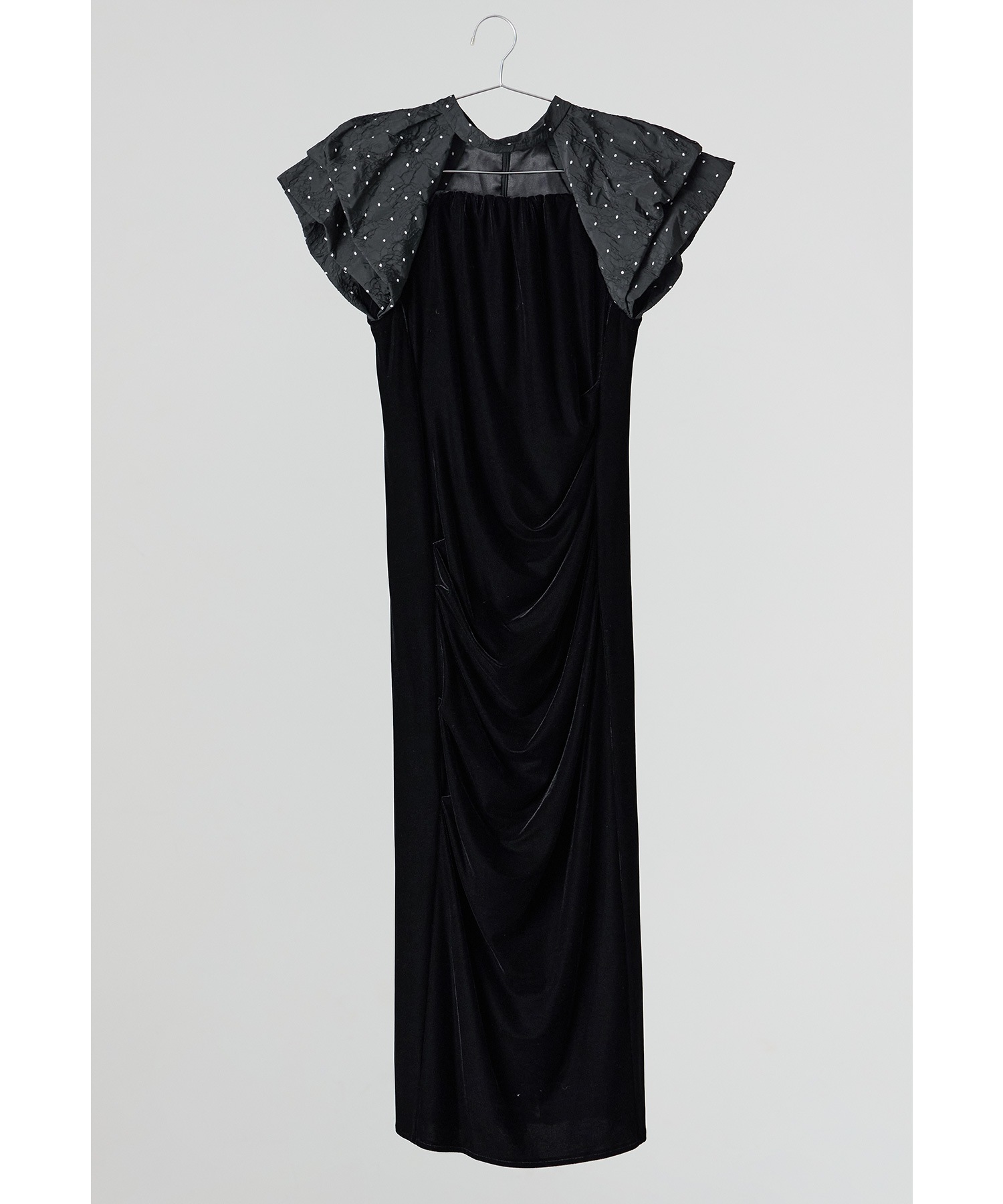 ドレープベロアドレス パーティードレス 結婚式 バルーンスリーブ ドット Iライン タイト お呼ばれ パーティー 二次会 披露宴 謝恩会 成人式 同窓会 卒業式 デート ディナー フォーマル