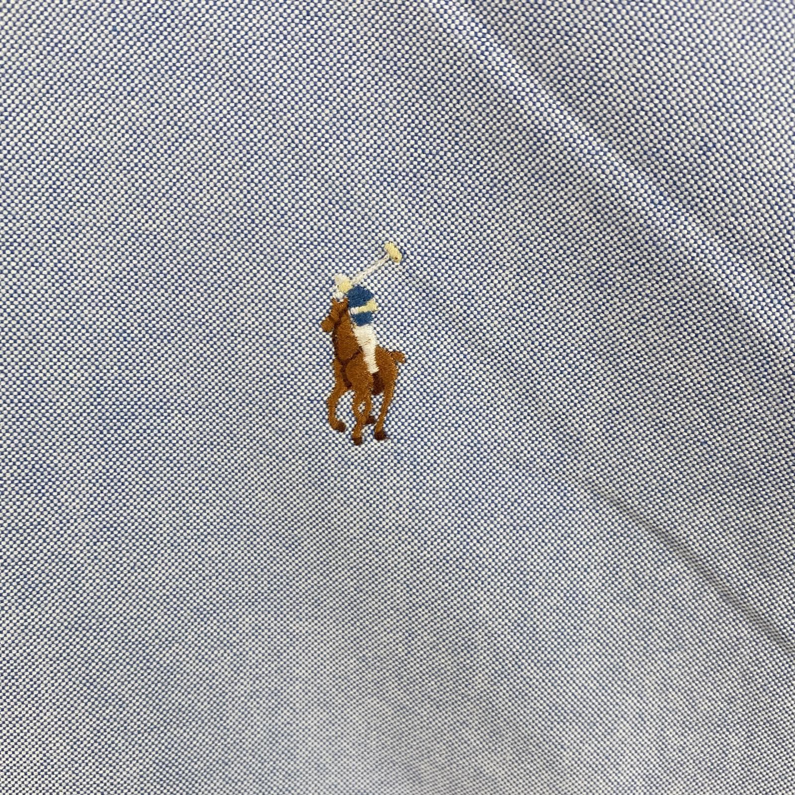 古着 90s/90年代 半袖シャツ ボタンダウン ワンポイントロゴ刺繍 ビックサイズ XL ブルー系 無地 メンズ