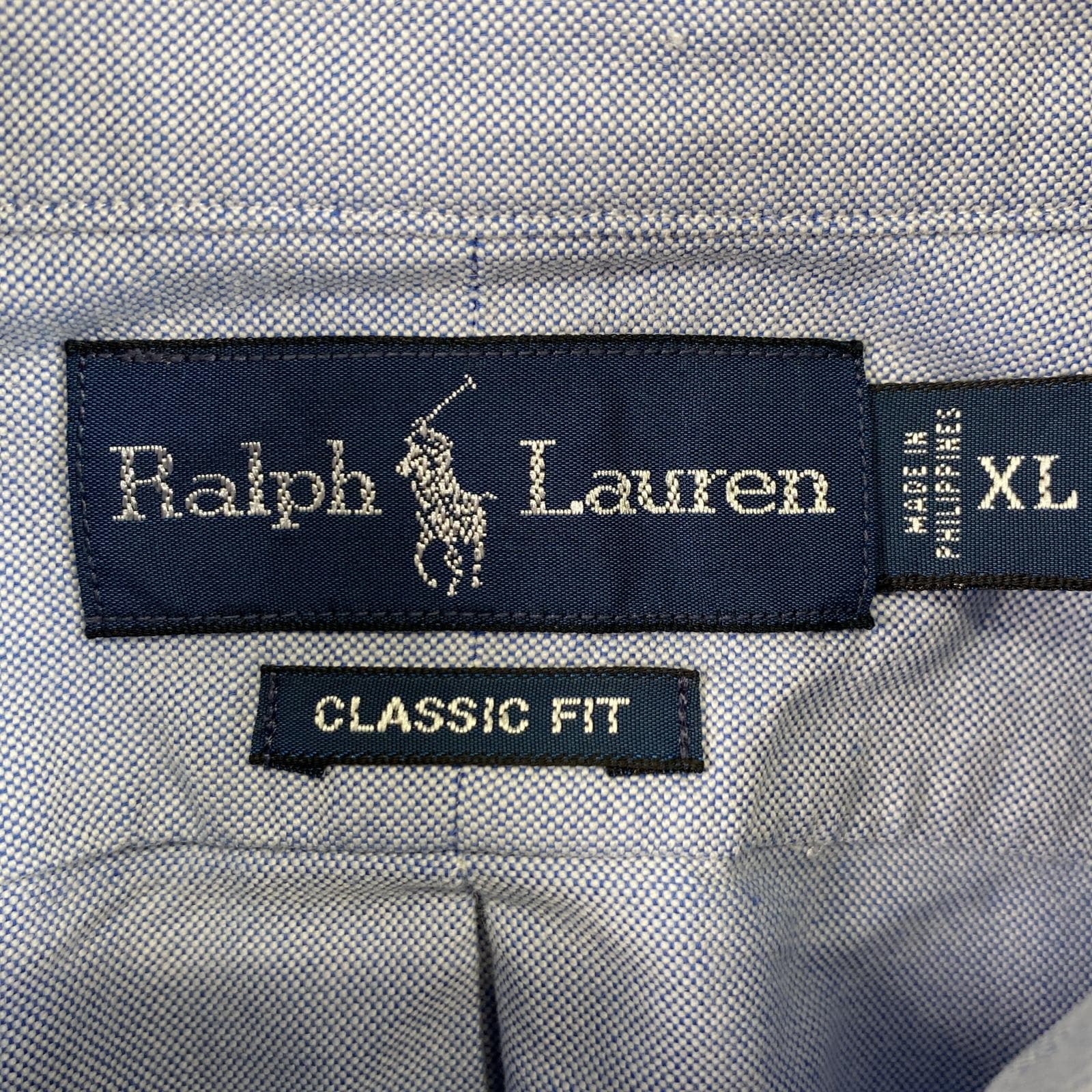 古着 90s/90年代 半袖シャツ ボタンダウン ワンポイントロゴ刺繍 ビックサイズ XL ブルー系 無地 メンズ