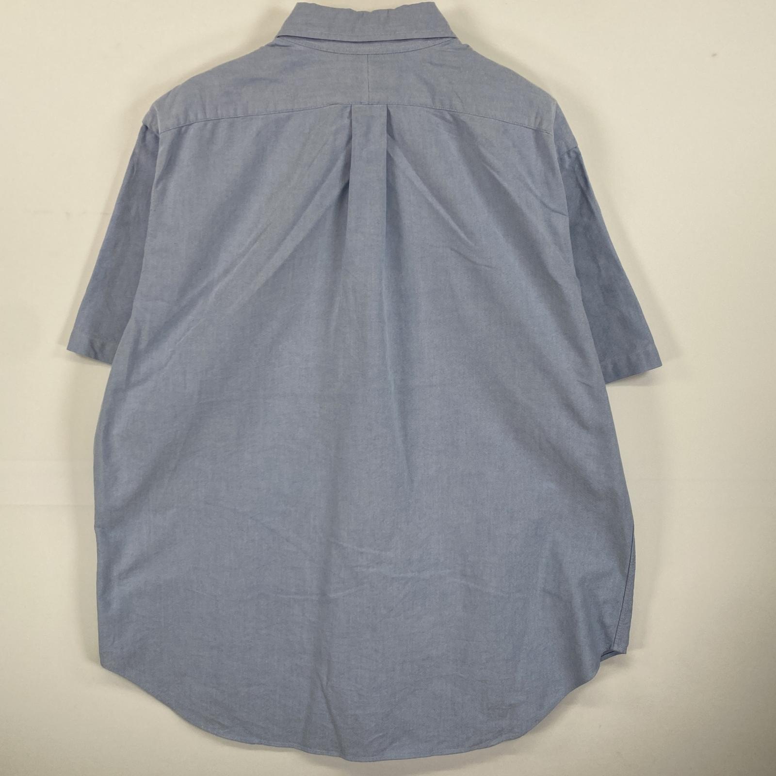 古着 90s/90年代 半袖シャツ ボタンダウン ワンポイントロゴ刺繍 ビックサイズ XL ブルー系 無地 メンズ