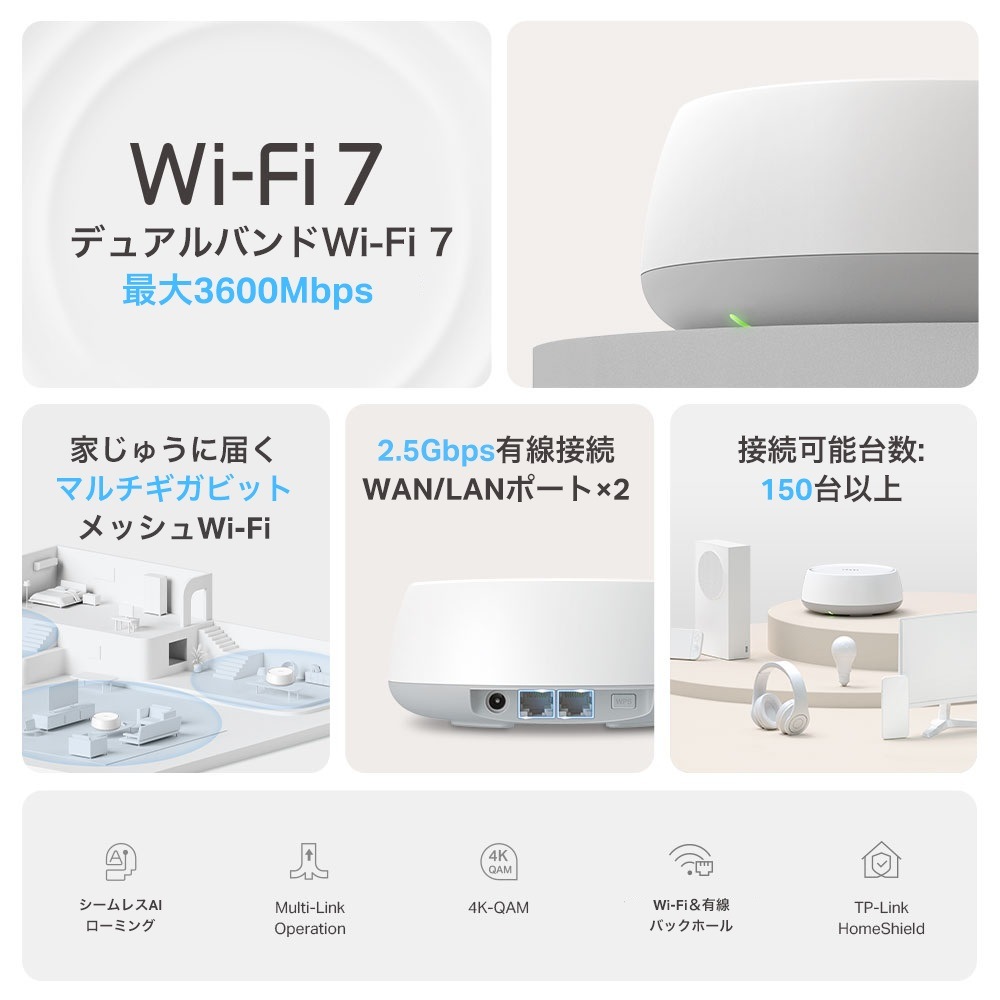 メッシュWi-Fi 7システム Deco BE25(2パック)