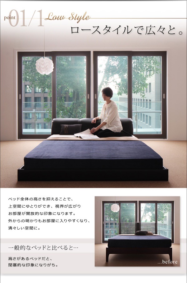 [組立設置付]モダンデザイン フロアベッド [MAD] プレミアムボンネルコイルマットレス付 セミダブル [マットレス]白