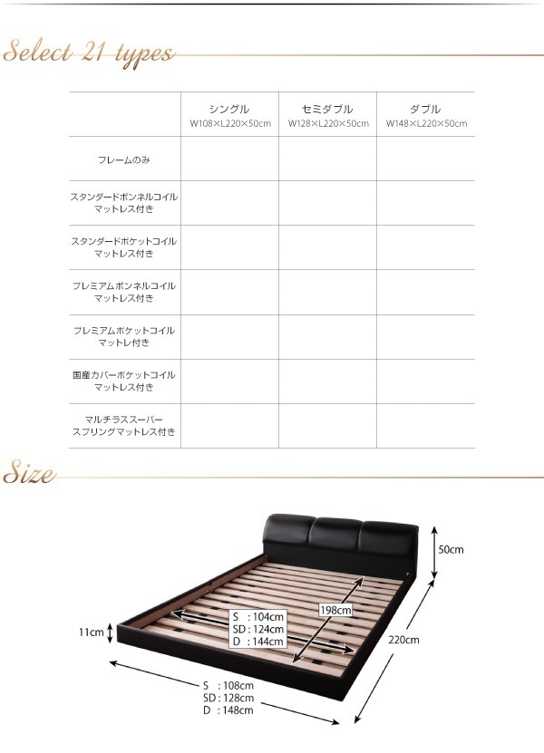 [組立設置付]モダンデザイン フロアベッド [MAD] プレミアムボンネルコイルマットレス付 セミダブル [マットレス]白