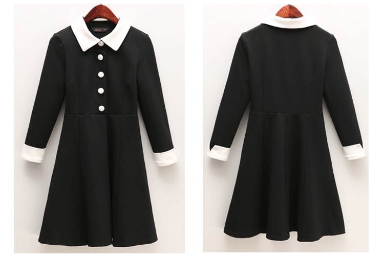 ワンピース ミニ丈 九分袖 襟付き セミフレア 切り替えデザイン ボタン かわいい 大人可愛い きれいめ シンプル 大人 上品 おしゃれ レトロ 大人女子 こなれ感 キュート ガーリー モー