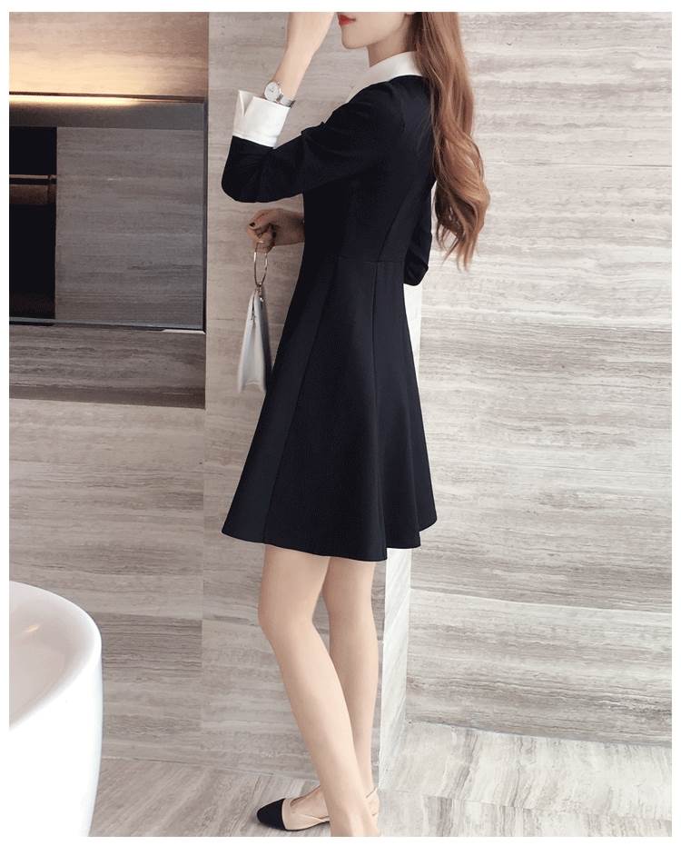 ワンピース ミニ丈 九分袖 襟付き セミフレア 切り替えデザイン ボタン かわいい 大人可愛い きれいめ シンプル 大人 上品 おしゃれ レトロ 大人女子 こなれ感 キュート ガーリー モー