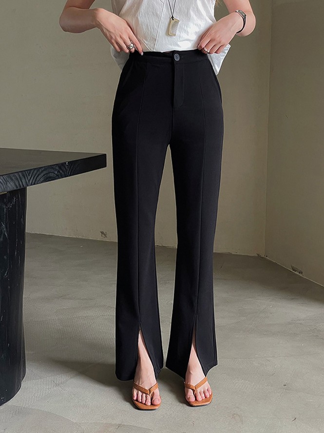 [フィット保障] 前カット ブラック ストレート スラックス