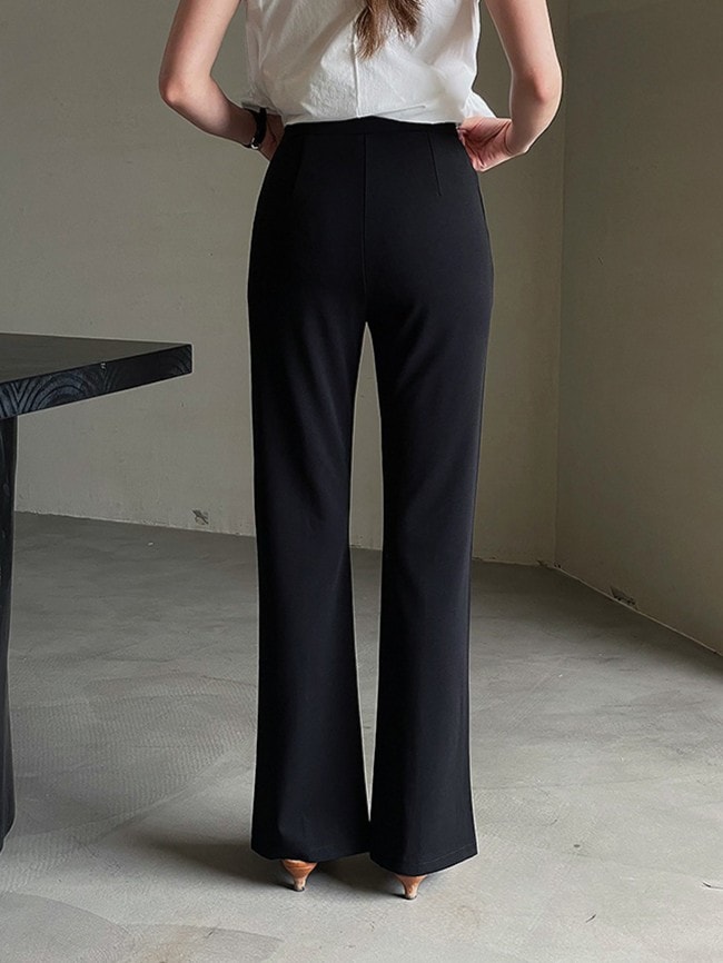 [フィット保障] 前カット ブラック ストレート スラックス