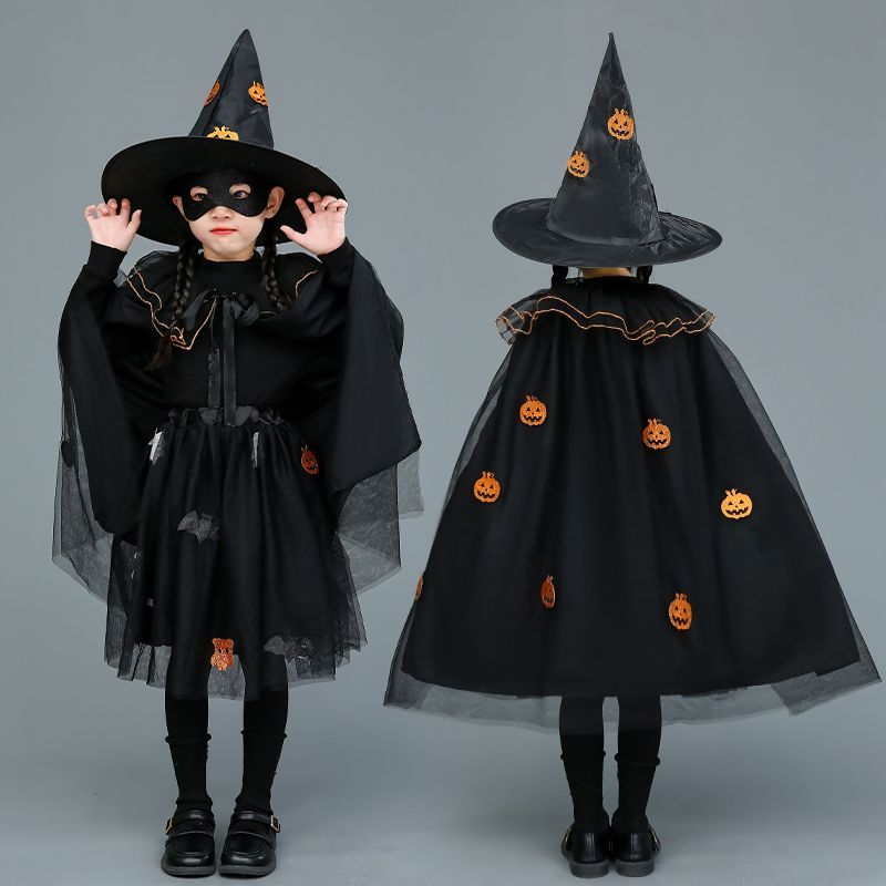 ハロウィーン子供服カボチャ服マントキャノピーキャンパスキラキラ漫画コスプレ魔女セット