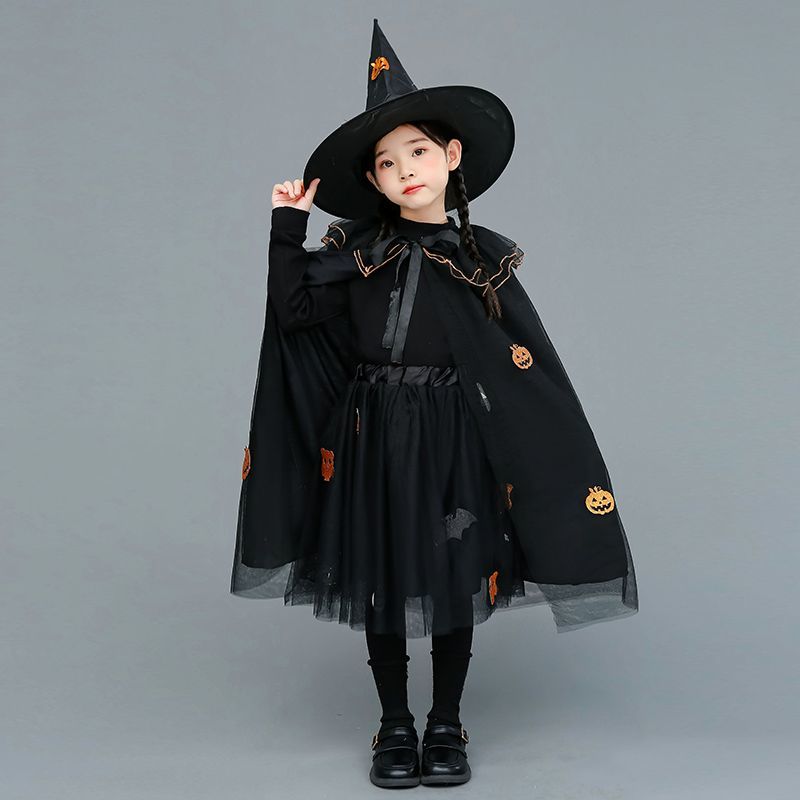ハロウィーン子供服カボチャ服マントキャノピーキャンパスキラキラ漫画コスプレ魔女セット