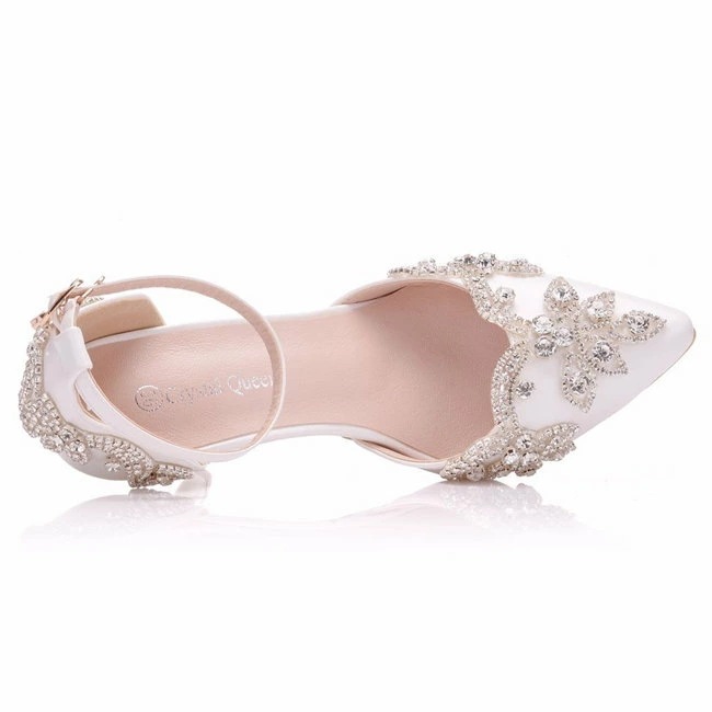 ホワイト/レッド　ハイヒール　ピンヒール　パンプス ストラップ　ポインテッドトゥパンプス　クリスタル　ヒール7/9cm　 レディース サンダル　靴 美脚 結婚式　ウエディングシューズ　靴　フォーマル mulan778.net