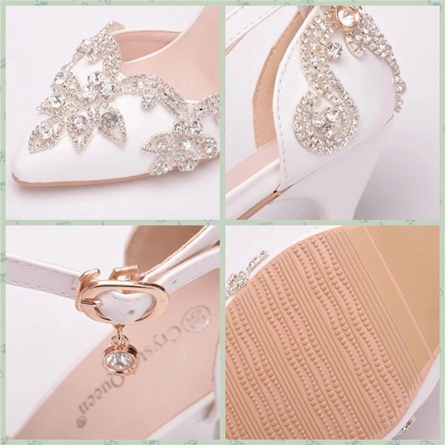 ホワイト/レッド　ハイヒール　ピンヒール　パンプス ストラップ　ポインテッドトゥパンプス　クリスタル　ヒール7/9cm　 レディース サンダル　靴 美脚 結婚式　ウエディングシューズ　靴　フォーマル mulan778.net