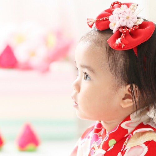 レンタルJAPAN STYLE 袴 1歳 女の子 ひな祭り 雛祭り 衣装赤地にレトロ梅とうさぎ女の子 赤ちゃん ベビー 一歳 着物 衣装 和服 初節句 ハーフバースデー 誕生日 正月 桃の節句