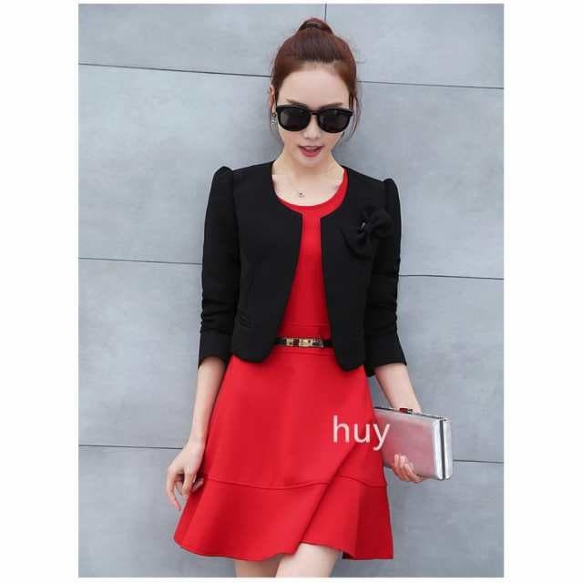 ジャケット ノーカラー レディース 長袖 ボレロ 黒 白 レッド ピンク 蝶結び ジャケット ノーカラー レディース 長袖 ボレロ 黒 白 レッド ピンク 蝶結び