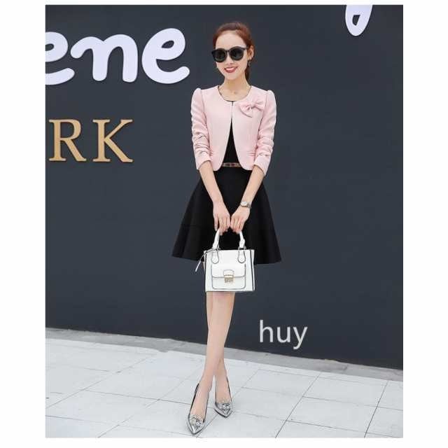 ジャケット ノーカラー レディース 長袖 ボレロ 黒 白 レッド ピンク 蝶結び ジャケット ノーカラー レディース 長袖 ボレロ 黒 白 レッド ピンク 蝶結び