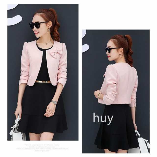 ジャケット ノーカラー レディース 長袖 ボレロ 黒 白 レッド ピンク 蝶結び ジャケット ノーカラー レディース 長袖 ボレロ 黒 白 レッド ピンク 蝶結び