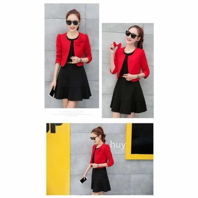 ジャケット ノーカラー レディース 長袖 ボレロ 黒 白 レッド ピンク 蝶結び ジャケット ノーカラー レディース 長袖 ボレロ 黒 白 レッド ピンク 蝶結び